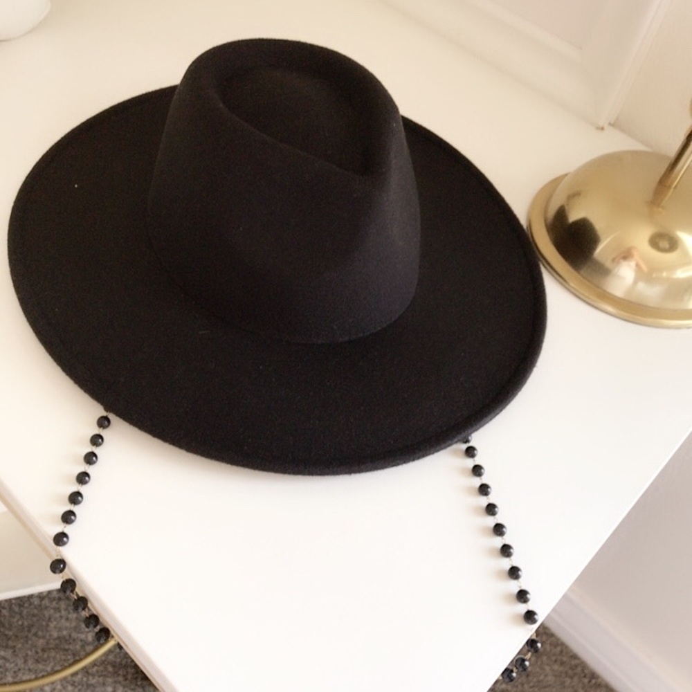 Hat Medium Fedora With String Pearls Black - image 2